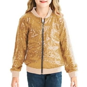 TAIAOJING Kids Girls Boys Jacket Full Zip Sequin Girls Long Sleeve Zip Up for Christmas Shiny Fashion Clothes Outerwear Jackets 2-3 Years